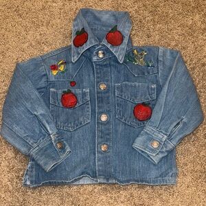 Vintage Kids Denim Jacket with Embroidery & painted apples